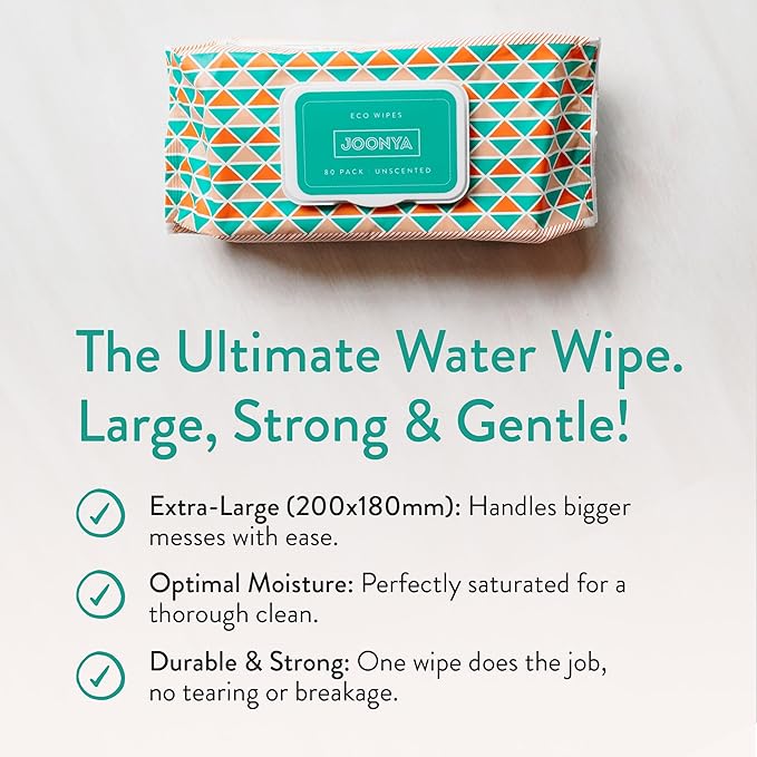 JOONYA Unscented Baby Wipes — Plant-Based, Fragrance-Free Diaper Wipes | Hypoallergenic, Non-Toxic, Compostable & Biodegradable Wet Wipes for Sensitive Newborn Skin | 3 Packs of 80 Wipes (240 Total)