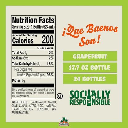 Jarritos - Mexican Soda Soft Drinks, Grapefruit (17.7 oz, 524ml) 24 Bottles - Made with Real Cane Sugar - 0g Fat - Made in Mexico - Natural Flavor Soda Pop - Party & BBQ Beverages