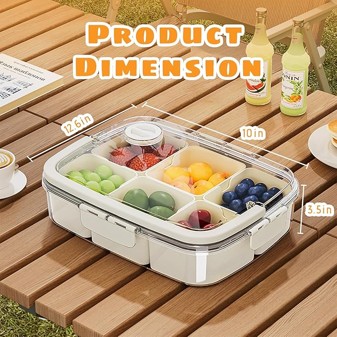 Divided Serving Tray with Lid and Handle, Portable Snackle Box Charcuterie Container,6 Compartments Snack Containers, Veggie Tray Fruit Tray Candy Organizer,Perfect for Party, Beach