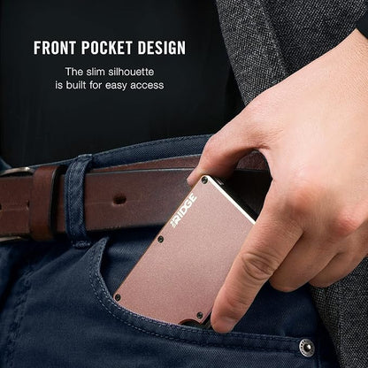 The Ridge Wallet for Men - Slim Minimalist Compact Wallet and Card Holder, RFID Protected Front Pocket Wallets with Integrated Money Clip (Rose Gold)