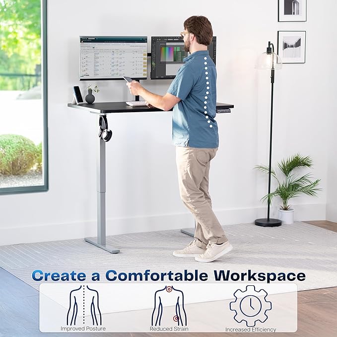 VIVO Electric 48 x 30 in Standing Desk, Memory Height Adjustment, 1B Series, One-Piece Black Top, Gray Frame, DESK-KIT-1G5B