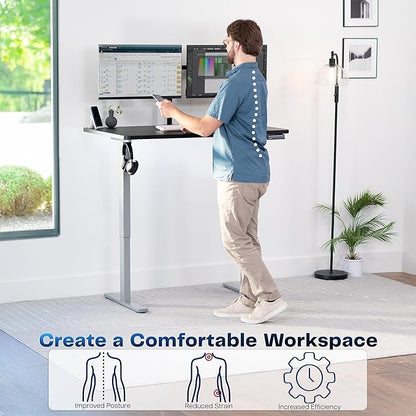 VIVO Electric 48 x 30 in Standing Desk, Memory Height Adjustment, 1B Series, One-Piece Black Top, Gray Frame, DESK-KIT-1G5B
