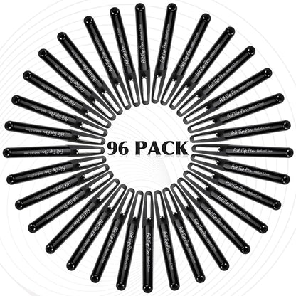 96 Pcs Black Felt Tip Pens 0.7mm Medium Point Pens Bulk, Felt Tip Markers for Journaling, Writing, Note Taking, Planner, Ideal for Office School Art Supplies Gift