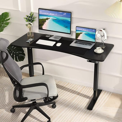 Electric Standing Ergonomic Desk 55 x 24 Inches Adjustable Height Curved Sit Stand Up Desk for Home Office Computer Desk with Memory Preset, Headphone Hook (Black Frame & Black Top)