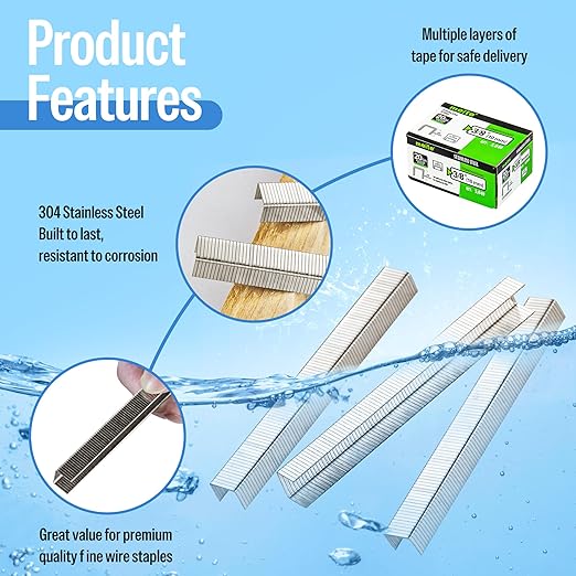 meite 20 Gauge 304 Stainless Steel Upholstery Staples, 1/2-Inch Crown with 3/8-Inch Leg Length, Heavy Duty Staples for Construction, Furniture, Crafts & DIY Projects (5 Boxes)