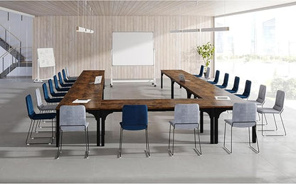 Conference Table, Super Sturdy Large Rectangle Meeting Seminar Table, Long Business Tables, Brown, 8Pcs