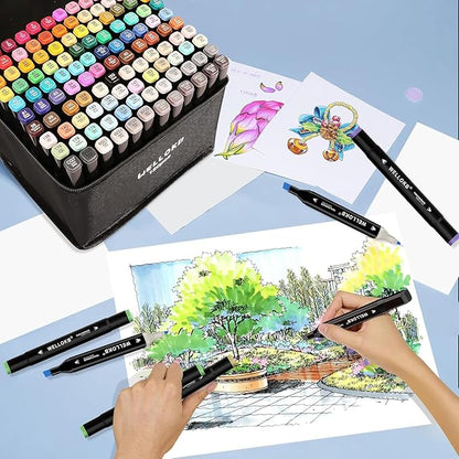 Alcohol Markers, 168 Colors Dual Tip Permanent Art Markers for Drawing,for Adult Coloring, Alcohol, Based Ink Ideal for Book Painting and Card Making