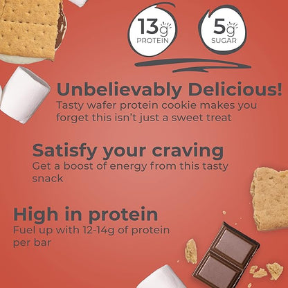 Power Crunch Protein Wafer Bars, High Protein Snacks with Delicious Taste, S'Mores, 1.4 Ounce (12 Count) (Pack of 2)