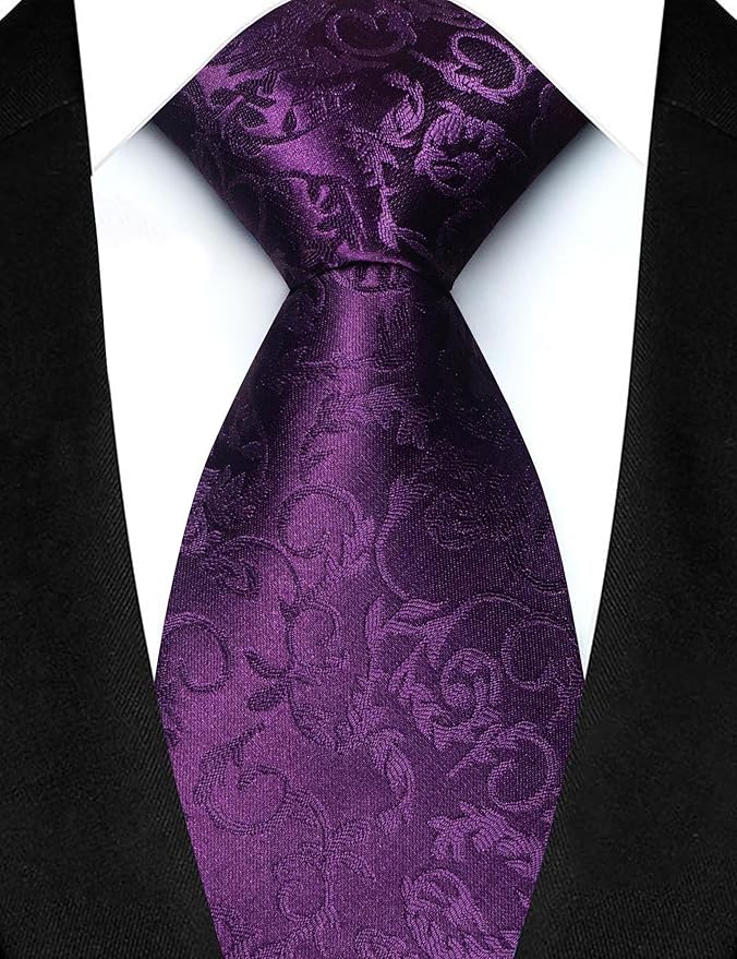 JEMYGINS Mens Floral Tie and Lapel Pin Necktie Pocket Square and Tie Clip with Sets for Business Casual 4PCS