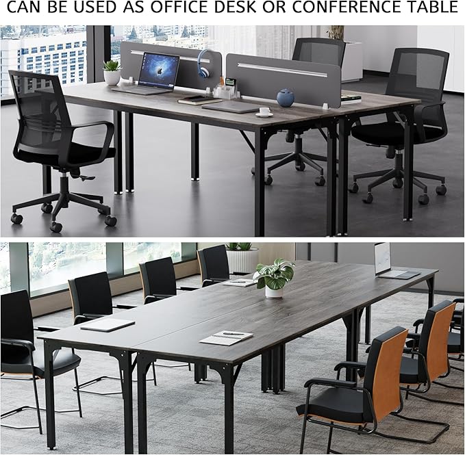 78.7 Inches Extra Long Desk,6.5ft Office Table with Flexible Configuration,Large Computer Table with Adjustable Footpads,Stable Structure,Standing Desk for 2 Person (Grey)