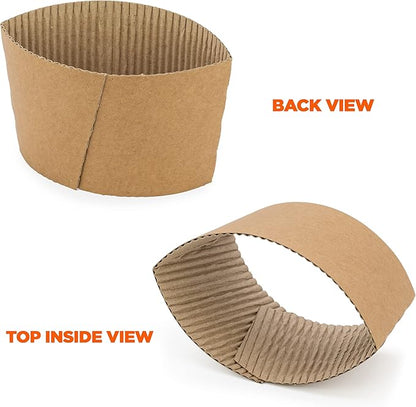 FMP Brands 500 Pack Kraft Coffee Cups Sleeves Disposable Bulks, Durable Corrugated Cardboard Cup Sleeves for 12-24 oz Cups, Beverage Insulator and Hand Protection for Hot/Cold Drinks