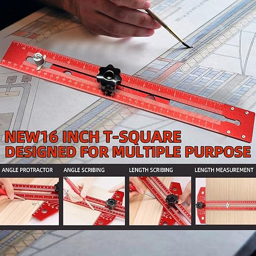 NORTOOLS Woodworking Scriber Marking Line Ruler,Adjustable Aluminum Alloy Sliding T-Square Ruler,Precision Line Scriber Measuring Tool with Angle Adjustment Scale for Engineering and Carpenter Work