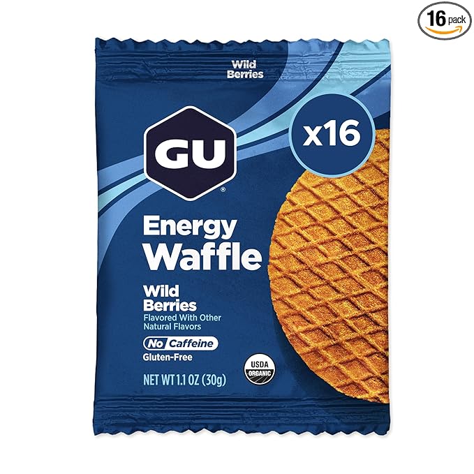 GU Energy Stroopwafel Wild Berry Sports Nutrition Waffle, Caffeine-Free, Gluten-Free, and Kosher dairy On-the-Go Energy for Any Workout, 16 Count