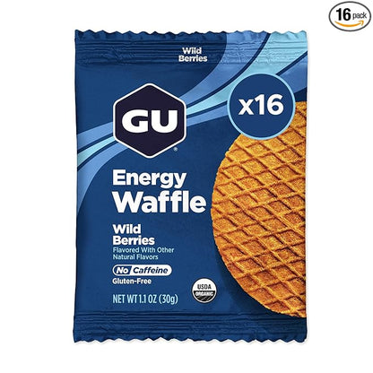 GU Energy Stroopwafel Wild Berry Sports Nutrition Waffle, Caffeine-Free, Gluten-Free, and Kosher dairy On-the-Go Energy for Any Workout, 16 Count