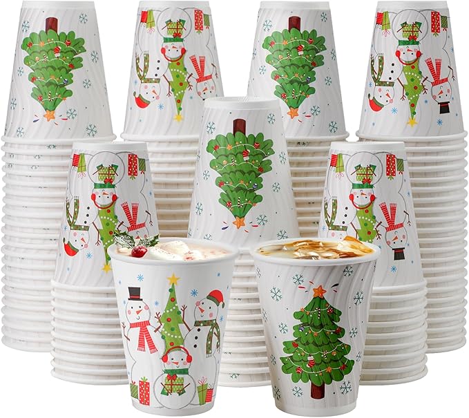 Lamosi 12 oz Christmas Coffee Cups Disposable 120 Pack, Insulated Corrugated Paper Cups 12 oz for Hot Beverage, Espresso, Coffee