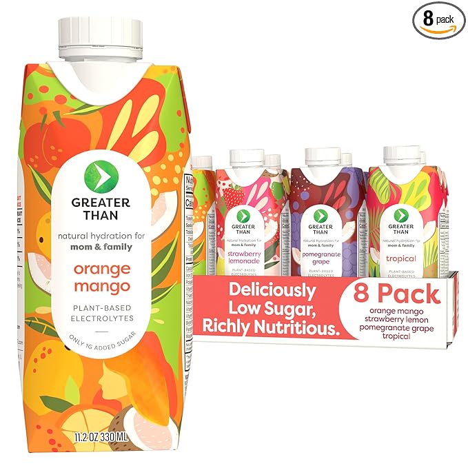 Greater Than Nutrient Hydration Beverage, Electrolyte Drink for Gut Health & Energy with Coconut Water, Vitamins, Gluten Free, Plant Based, Low Sugar, 8 Flavor Variety Pack