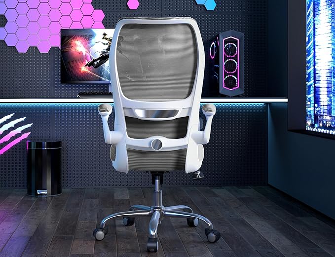 TRALT Ergonomic Office Chair - Desk Chair with Wave High Back Adjustable Lumbar Support Computer Chair - Gaming Chairs Mesh Backrest and PU Leather Seat for Home Reading Chairs to Adults(Grey)
