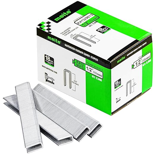 meite 18 Gauge 1/4-Inch Narrow Crown Staples, 1/2-Inch Length Heavy Duty Galvanized Upholstery Staples for Electric or Pneumatic Narrow Crown Staple Guns (8,000 PCS)