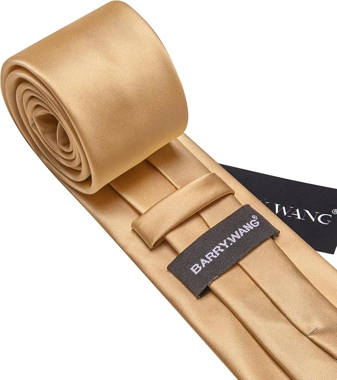 Barry.Wang Tie Sets for Men Silk Solid Necktie Stain Ties Handkerchief Pocket Square Cufflinks Wedding Business Dyed