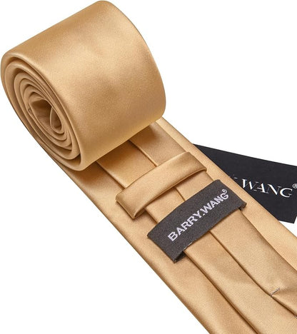 Barry.Wang Tie Sets for Men Silk Solid Necktie Stain Ties Handkerchief Pocket Square Cufflinks Wedding Business Dyed