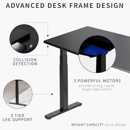 VIVO Electric 78 x 55 inch Square Corner Memory L Shaped Stand Up Desk, Black Table Top, Black Frame, Corner Height Adjustable Workstation, 3E-S Series, DESK-KIT-3E5SB