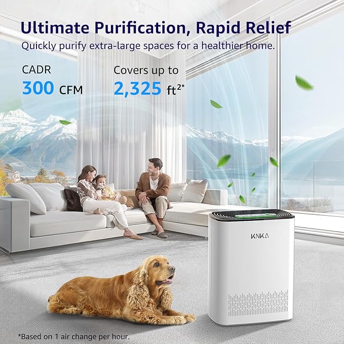KNKA Air Purifiers for Home Large Room Bedroom Up to 2325 Ft², Washable Filters, Air Quality Monitor, Turbo Mode, Auto & Sleep Modes, HEPA Air Cleaner for Smoke, Dust, Pet Hair, Pollen (APH3000)