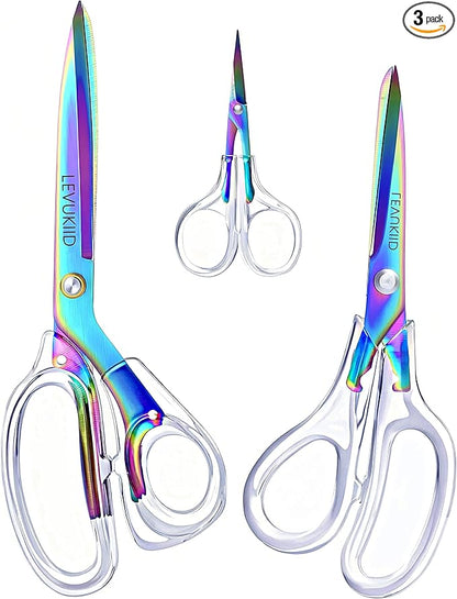 9 Inch All Purpose Scissors for Adults - Ins Style Clear Resin Handle, 2Cr13 Stainless Steel Sharp Blade - Ideal for Fabric Crafts
