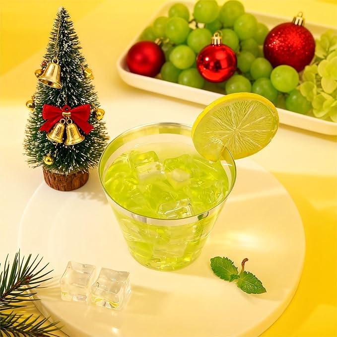 WELLIFE 200pcs Silver Cups, 9OZ Clear Plastic Cups,Plastic Wine Glasses Disposable,Cocktail Glasses for Party and Weddings