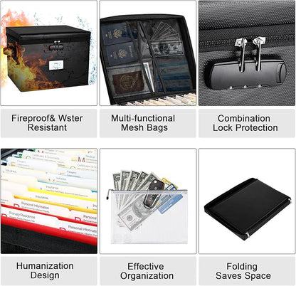 File Box Fireproof Document Box with Lock, Document Safe File Storage Organizer Boxes for Next of Kin Estate Planing Organizer End of Life Planner (Box With Accessories, Black)