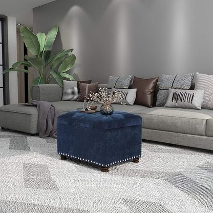Adeco High End Classy Tufted Accents Rectangular Storage Bench Ottoman Footstool, Blue 24" * 17.5" * 17.7"
