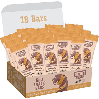Skout Organic Chocolate Peanut Butter Kids Snack Bars (18 Pack) | Organic Kids Snack Bars | School Snacks & Lunch Snacks | No Refined Sugar | Vegan & Paleo | Gluten, Dairy, Grain Free