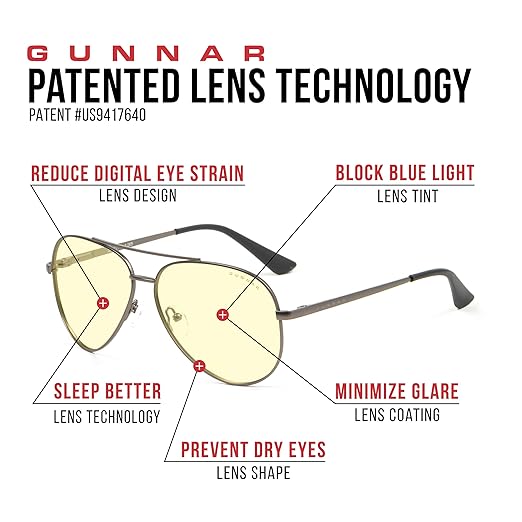 GUNNAR - Premium Gaming and Computer Glasses - Blocks 65% Blue Light - Maverick, Gunmetal, Amber Tint