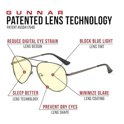 GUNNAR - Premium Gaming and Computer Glasses - Blocks 65% Blue Light - Maverick, Gunmetal, Amber Tint
