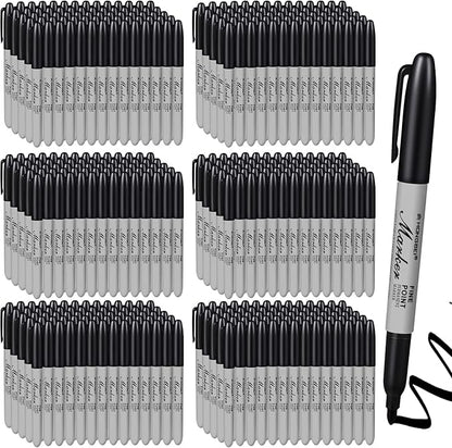 Thenshop 300 Pack Black Permanent Markers Bulk Fine Tip Permanent Marker Set Quick Drying Fine Point Pens for Classroom, Office, Home, Work on Wood, Metal, Stone, Glass, Christmas Office Gifts