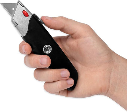 Internet's Best Premium Utility Knife - Set of 20 - Retractable Razor Knife Set – 5 Extra Blade Refills - Box Cutter Locking Razor Knife – Rubber Grip - Black
