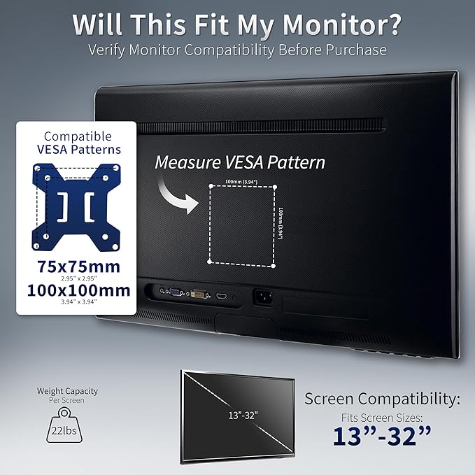 VIVO Dual Monitor Desk Mount, Heavy Duty Fully Adjustable Stand, Fits 2 LCD LED Screens up to 32 inches and 22 lbs Each, Black, STAND-V032
