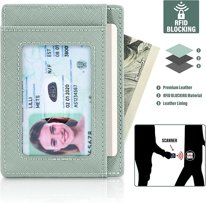 Travelambo Slim Wallet Front Pocket Minimalist Leather RFID Blocking Medium Size