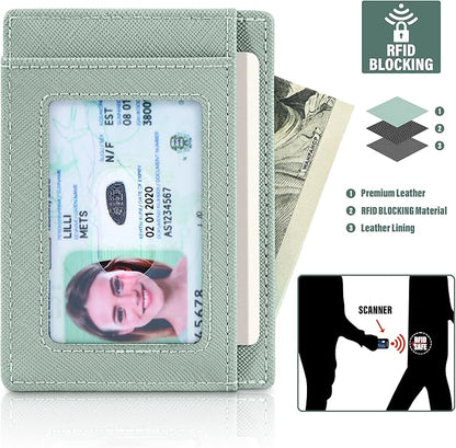 Travelambo Slim Wallet Front Pocket Minimalist Leather RFID Blocking Medium Size