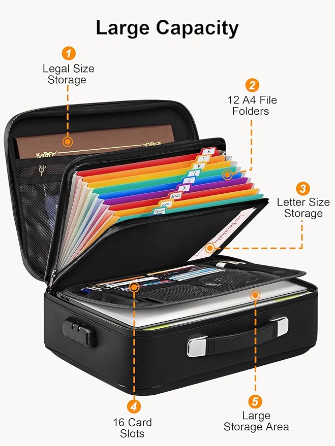 SMARTAKE Fireproof Document Box with Lock, Hard Case Waterproof Safe Box File Organizer, for Important Documents Papers Passports Certificates Laptop Money Safe Storage, Black (15x11.5x5.5 Inch)