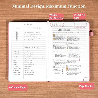 CAGIE Leather Lined Journal Notebook for Men & Women, Debossed Cross, 320 Pages 100 GSM Thick Paper, A5 Hardcover Journaling Notebooks for Writing, 5.7'' X 8.3'' Diary, Pink