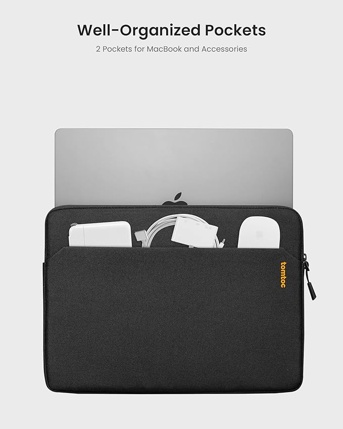 tomtoc Slim Laptop Sleeve Case for 13-inch New MacBook Air M4/A3420 M3/A3113 M2/A2681, M1/A2337 2025-2018, MacBook Pro M2/M1, Water-Resistant Protective Carrying Case with Accessories Pocket