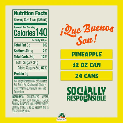 Jarritos - Mexican Soda Soft Drinks, Pineapple (12 oz, 355ml) 24 Cans (3 Boxes of 8) - Real Cane Sugar - 140 Calories, 0g Fat - Made in Mexico - Natural Flavor Soda Pop - Party & BBQ Beverages