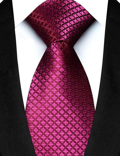 JEMYGINS Mens Solid Color Plaid Tie and Lapel Pin Necktie Pocket Square and Tie Clip with Sets for Business Casual 4PCS