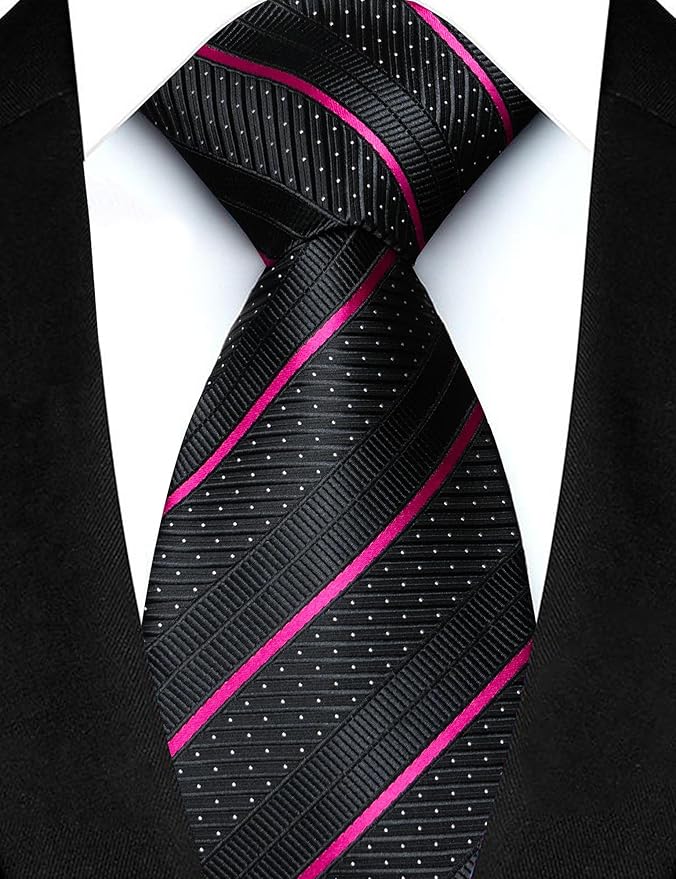 JEMYGINS Mens Striped Tie and Lapel Pin Necktie Pocket Square with Tie Clip Sets for Business Casual 4PCS