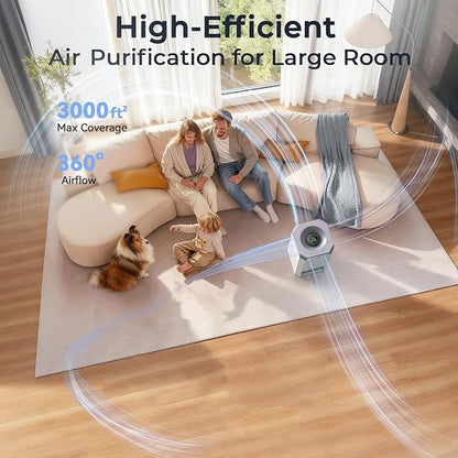Afloia Air Purifier and Humidifier Combo in One-Cool Mist Evaporative for Home Bedroom Large Roome up tp 3000ft², with Humidity&Air Quality Sensor, Remove Pets Hair Allergy Mold Pollen Smoke, Brown