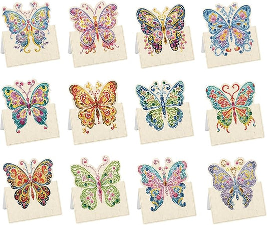 jinglinhh 12pcs Fluttering Butterfly Diamond Art Painting Greeting Cards with Envelopes, DIY Card Making Kits for Adults, Diamond Art Christmas Cards for Birthday Holiday Postcards Craft Gifts