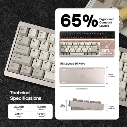 EPOMAKER P65 QMK/VIA Wireless Aluminum Gaming Keyboard, Gasket-Mount, Bluetooth/2.4Ghz/USB(A to C), Hot Swappable, N-Key Rollover, for Mac/PC/PS/Xbox (Khaki, Wisteria Linear Switch)