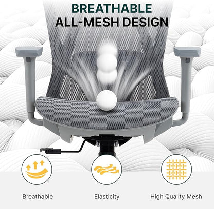 Mesh Ergonomic Office Chair,High Back Mesh Gaming Chair with Lumbar Support,Adjustable Headrest and Armrests for Home Office Desk Chair (Americana, Grey)
