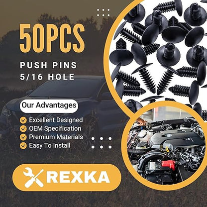 Rexka 50pcs Fender Bumper Shield Fender Liner Push Pin Retainer Clips 6030441 for Jeep Dodge Ram Chrysler