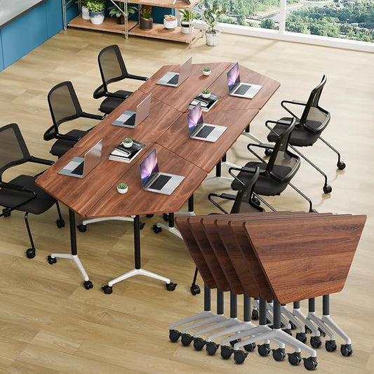 Conference Table, Foldable Conference Room Tables with Silent Wheels, Folding Modular Seminar Meeting Tables, Modern Rectangle Training Table for Office, Boardroom (6, Trapezoidal2, 47.2)